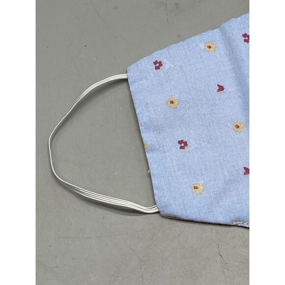 set of 2 handmade facemask elastic straps ears reversible pink blue floral 8" ne - Picture 3 of 6